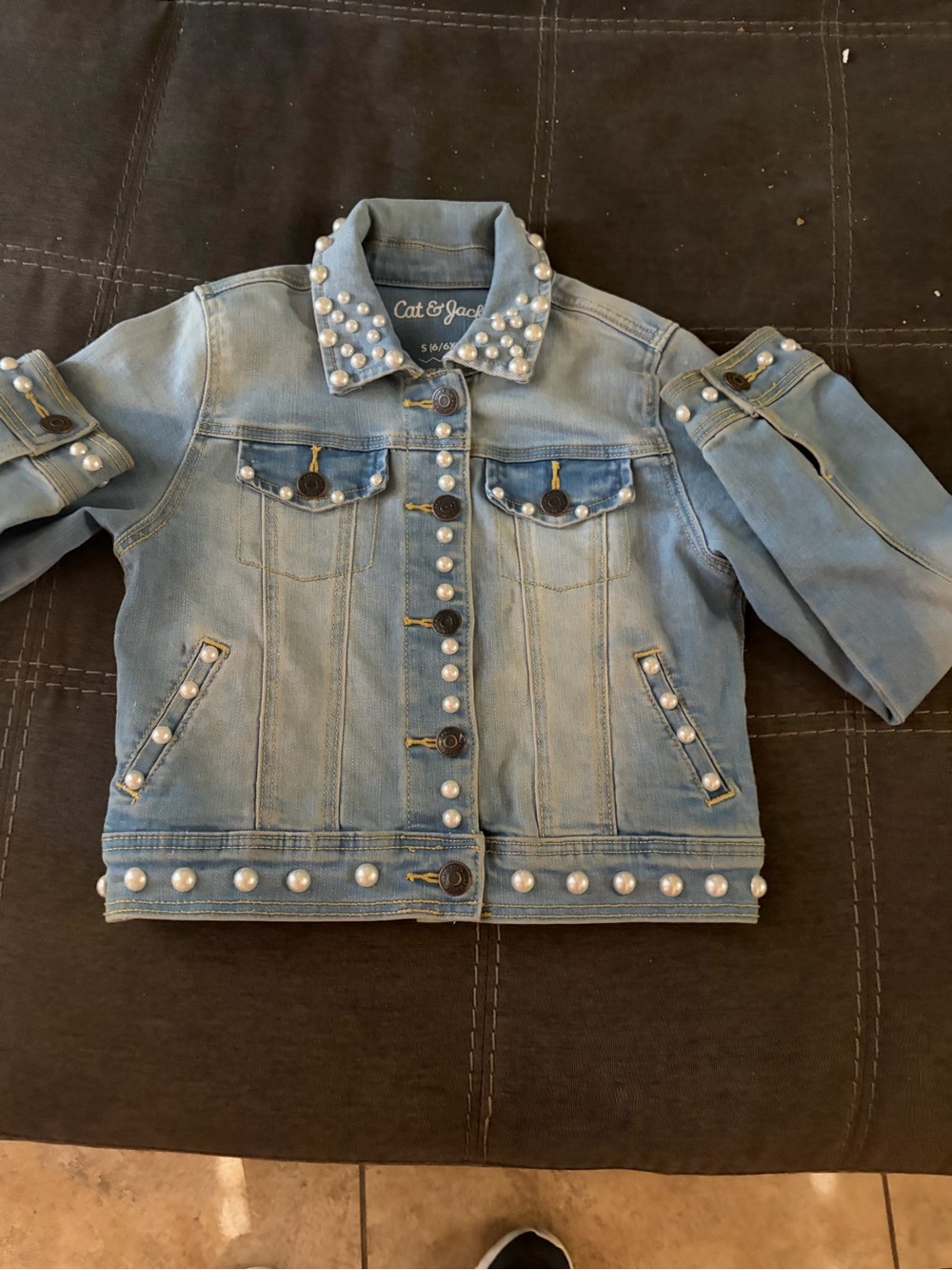 Cat & Jack Light Blue Pearl-Trim Denim Jacket - Kids